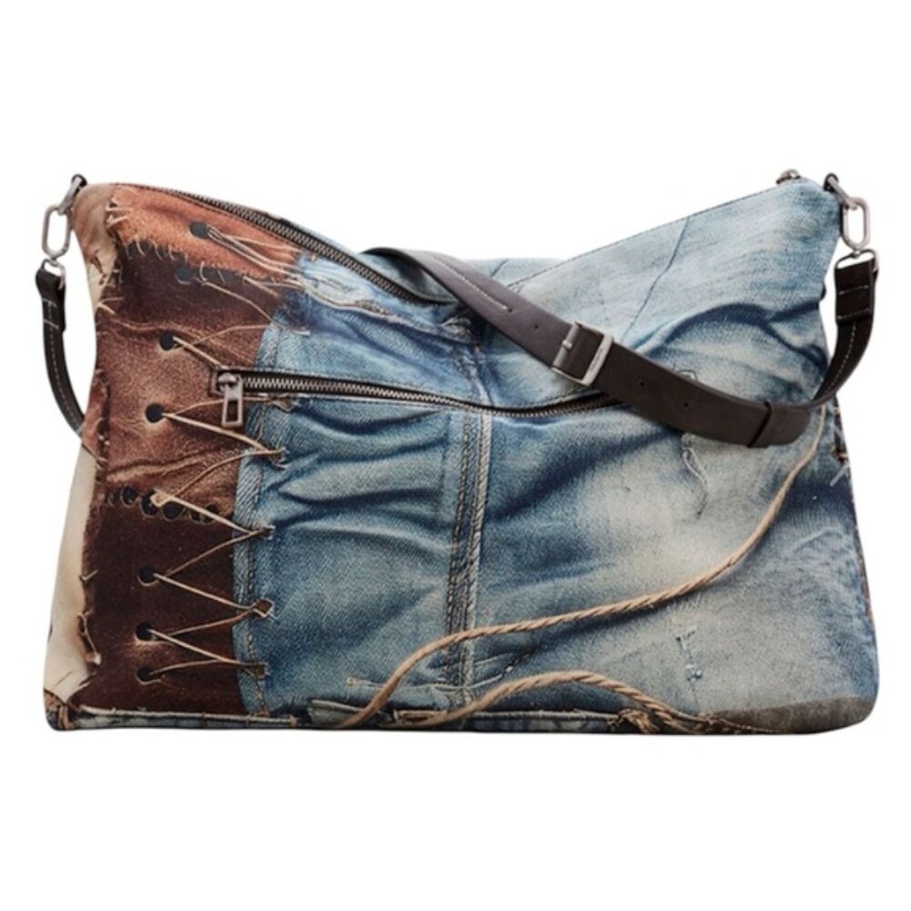 DESIGUAL New Camouflage Leiria Oversized Large Shoulder Bag Canvas Denim Print - Picture 11 of 11